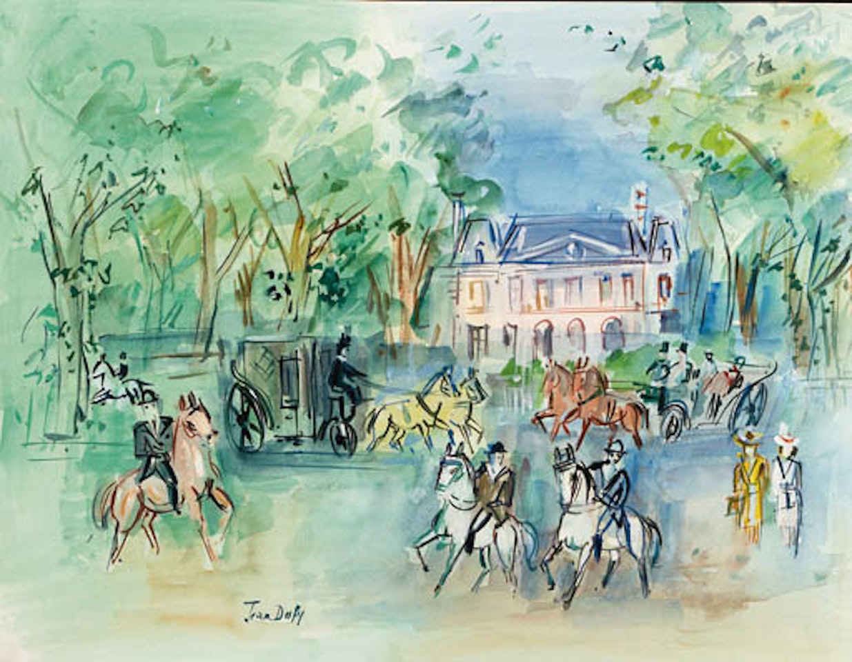 Caleches et cavaliers au Bois de Boulogne by Jean Dufy