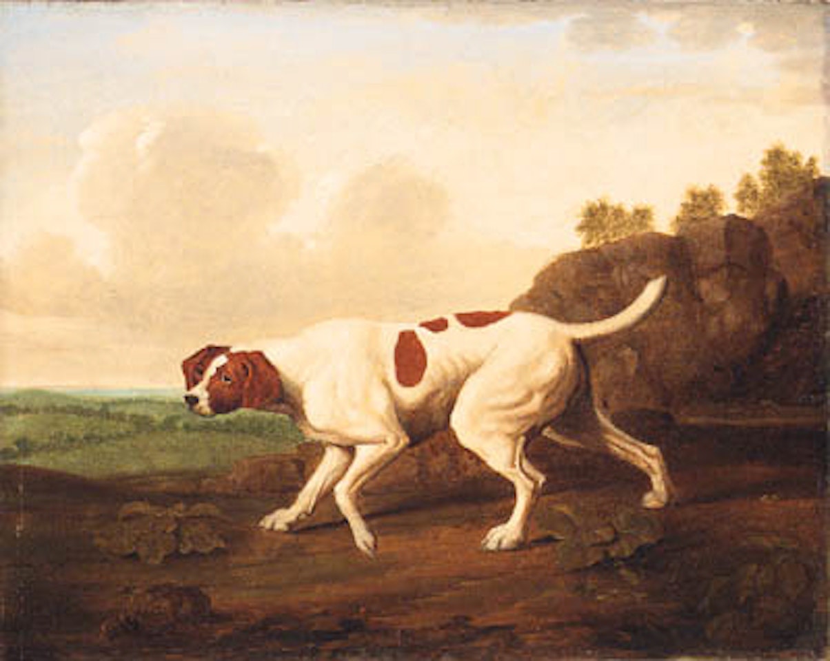 Pointer in rocky landscape by Jean-Baptiste Oudry