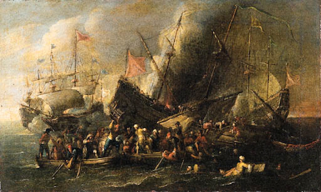 Scontro navale tra turchi e cristiani by Cornelis de Wael