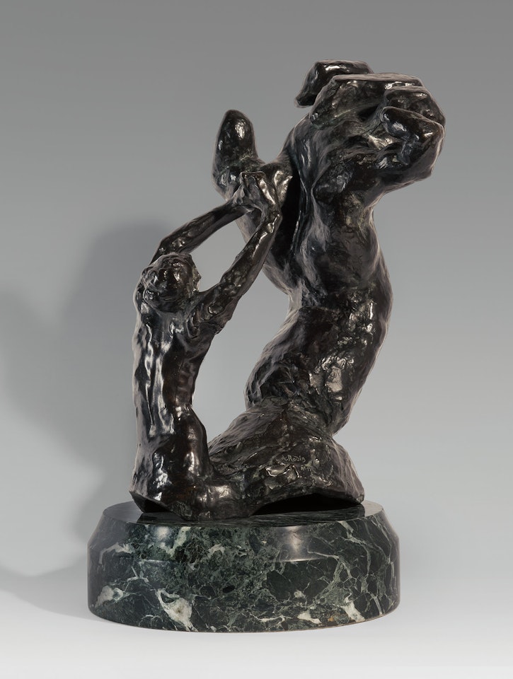 Main crispée gauche avec figure implorante by Auguste Rodin