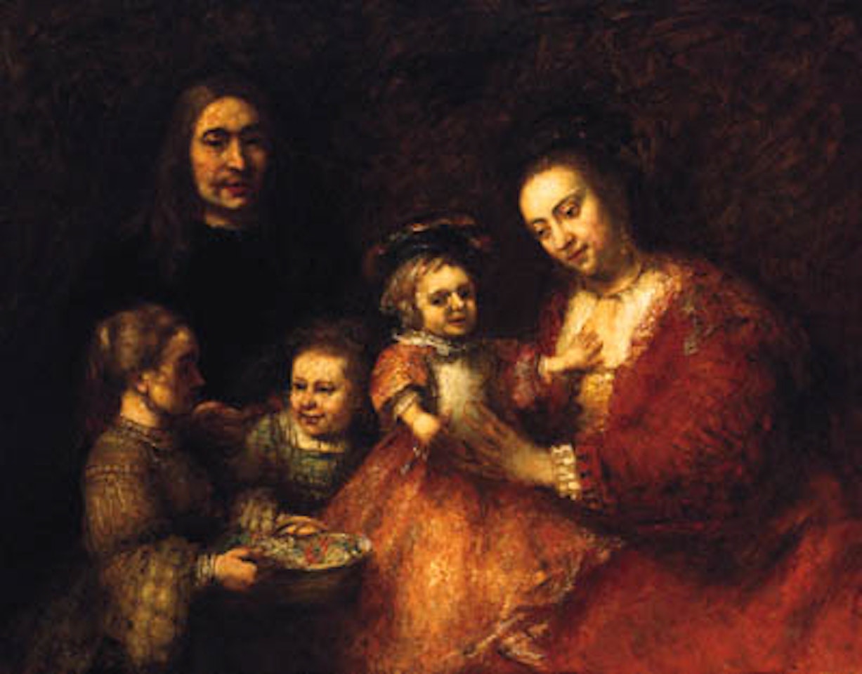 Group portrait of a husband and wife with three children by Attributed to Rembrandt Harmensz van Rijn