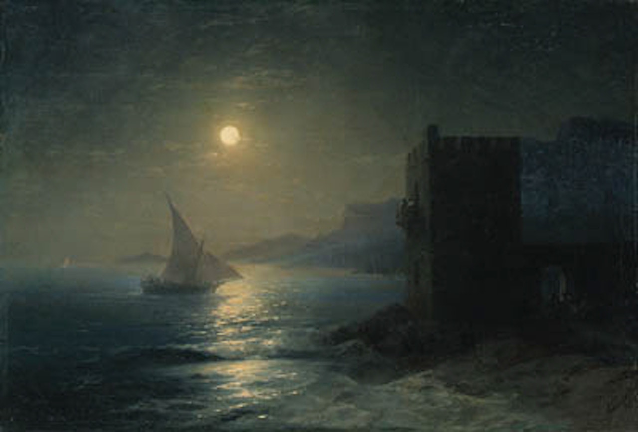 Coastal fortress with Felucca by moonlight by Ivan Konstantinovich Aivazovsky