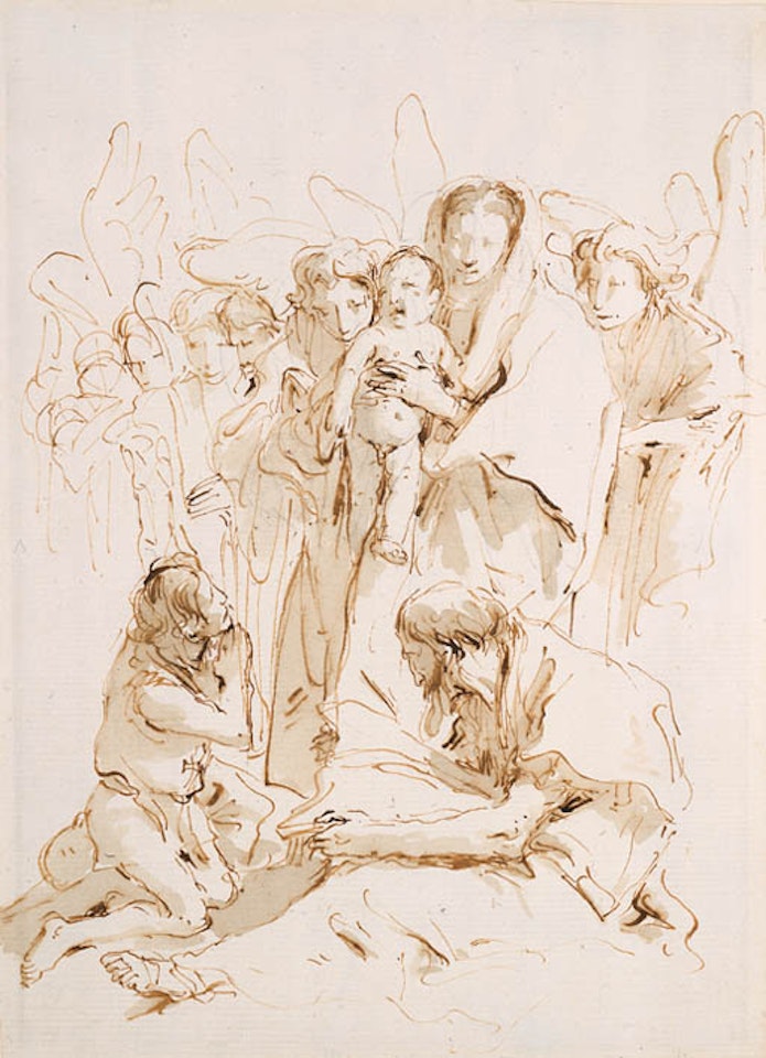 Madonna and Child, Angels appearing to kneeling pilgrim by Giovanni Battista Tiepolo
