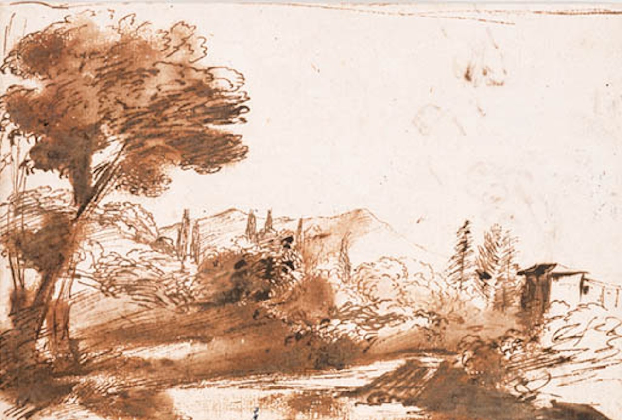 Wooded landscape with farm by Pier Francesco Mola