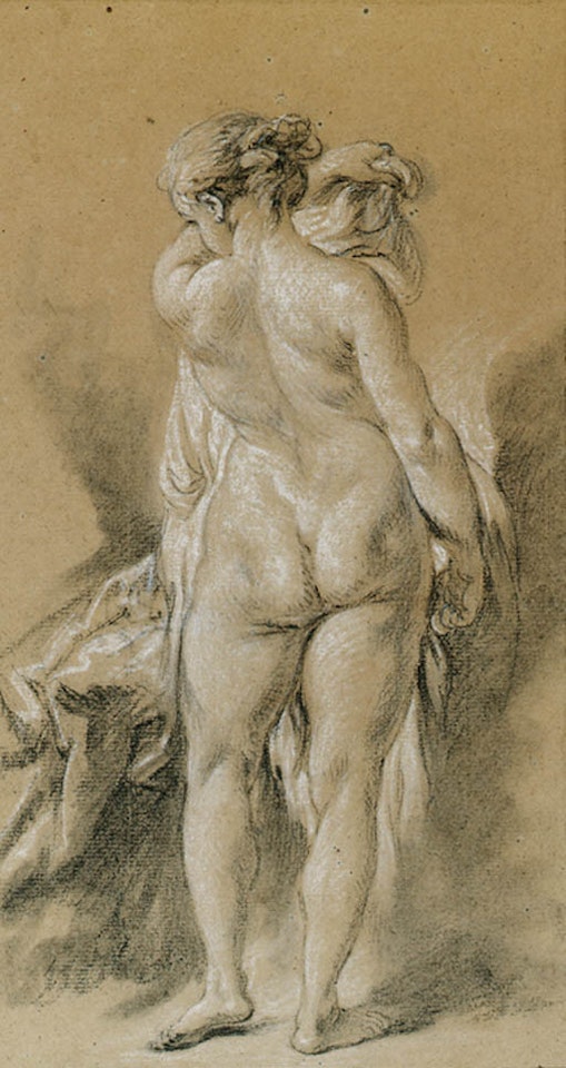 Female nude raising cloth by Francois Boucher