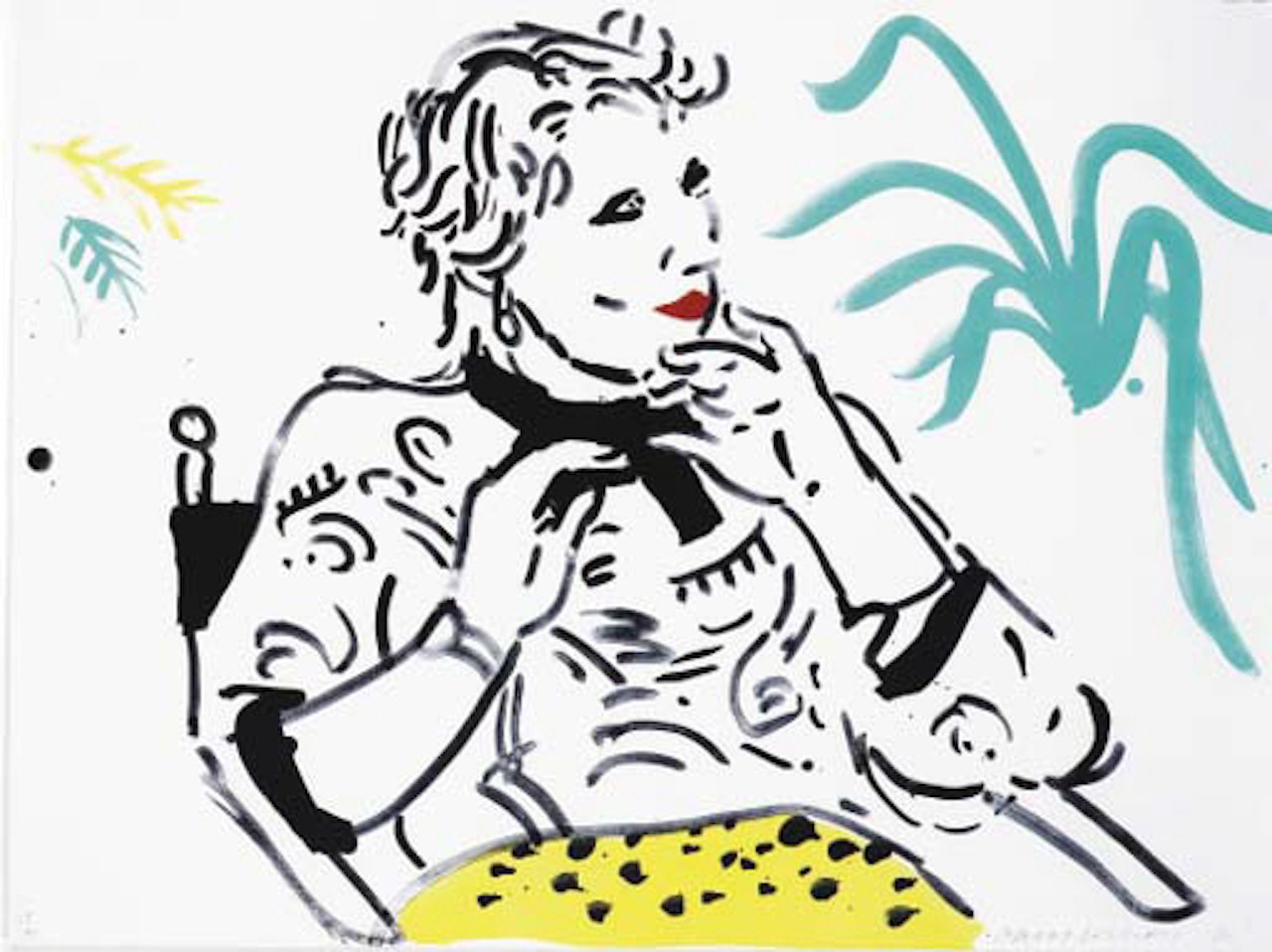 Celia with green plant by David Hockney
