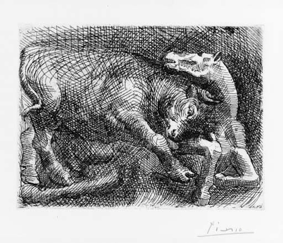 Taureau attaquant un cheval by Pablo Picasso