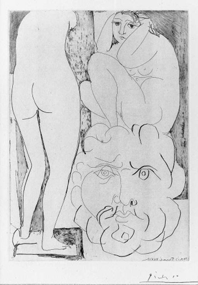 Modele accroupi, sculpture de dos et tete barbue by Pablo Picasso