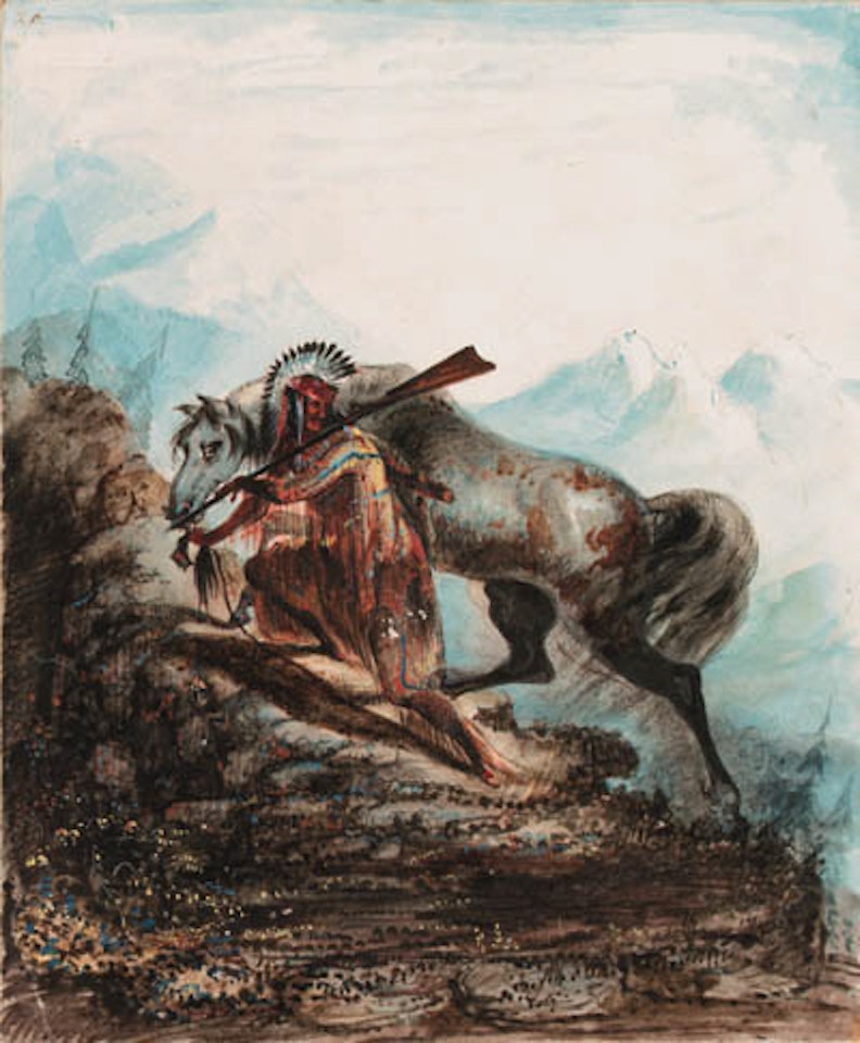 Indian with the scalp lock of his enemy by Alfred Jacob Miller