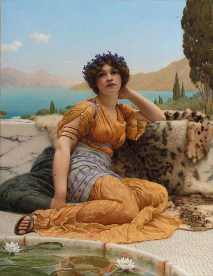With violets wreathed and robe of saffron hue by JOHN WILLIAM GODWARD, R.B.A.
