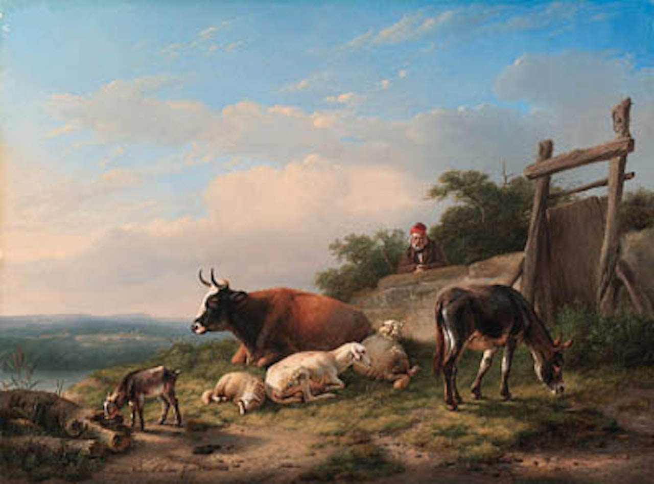 Farmer tending animals by Eugène Joseph Verboeckhoven
