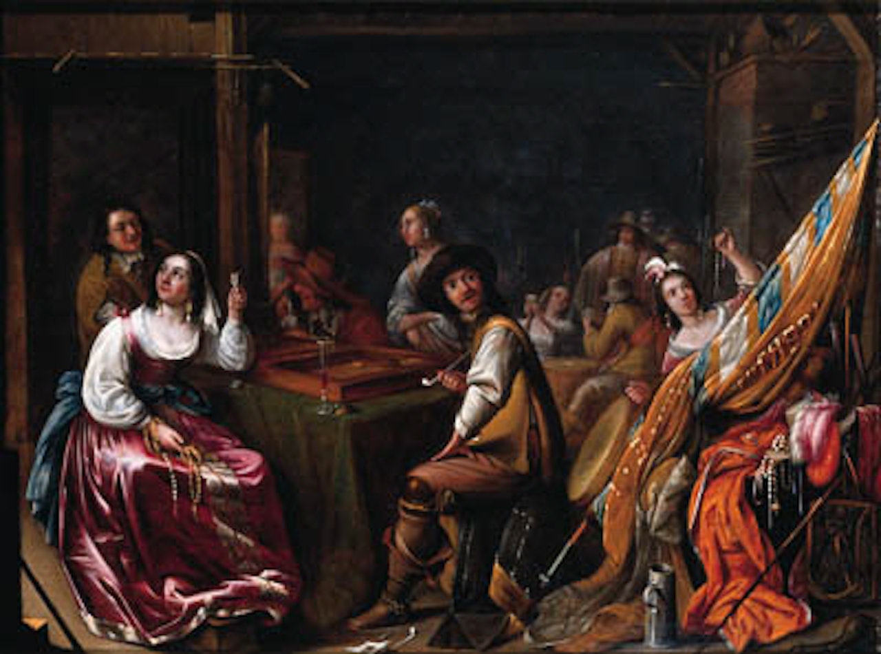 Kortegaardje, officers and camp-followers playing tric-trac by Jacob Duck