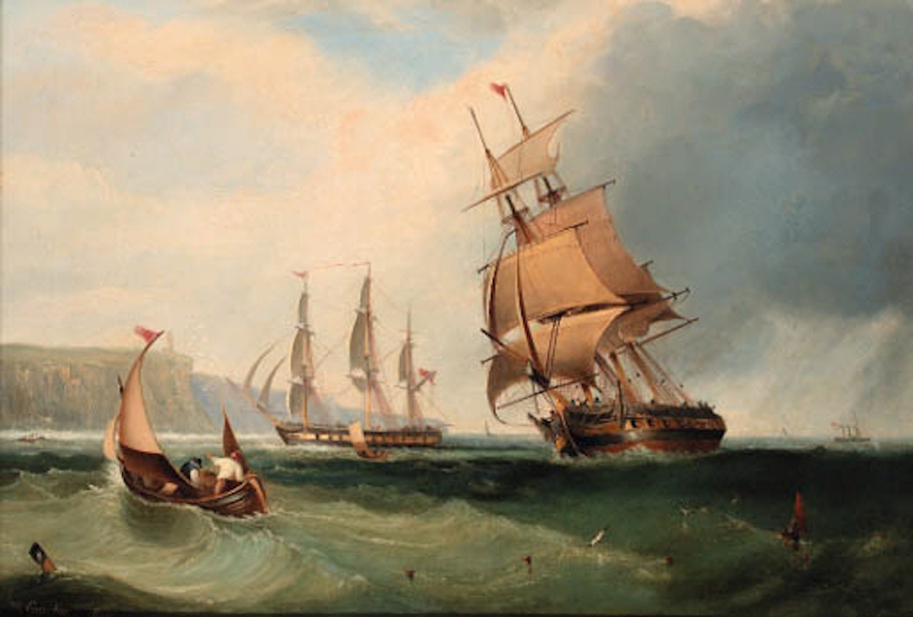 Frigates in an onshore breeze off Flamborough Head by John Wilson Carmichael