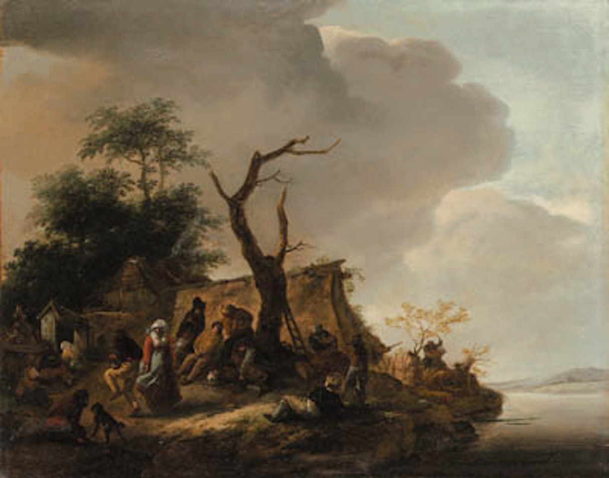 Peasants merrymaking by river by Philips Wouwerman