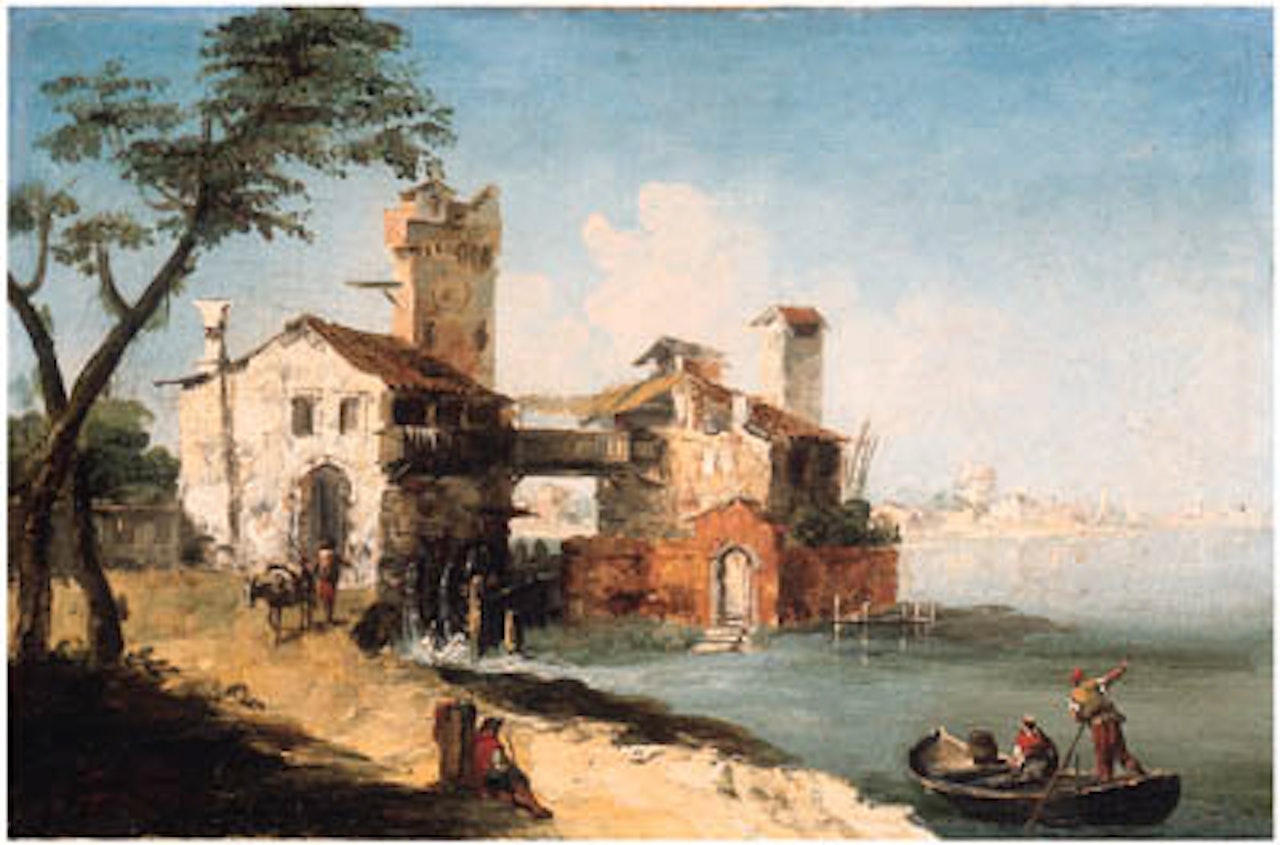 Capricci of Venetian lagoon, with boatmen and peasants by Michele Marieschi