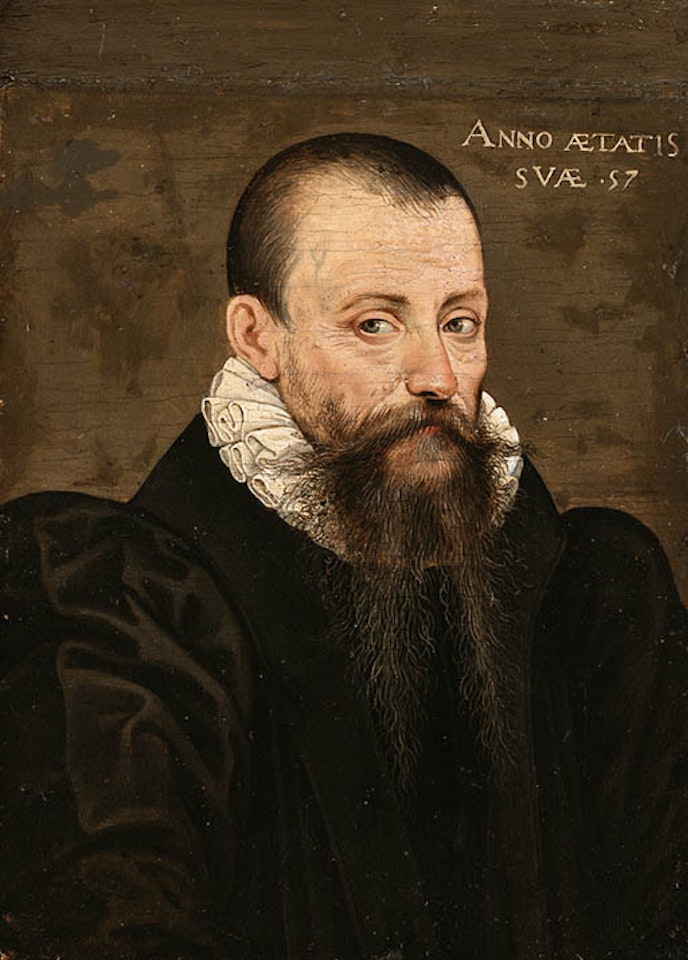 Michel Eyquem de Montaigne in black costume, white collar by French School