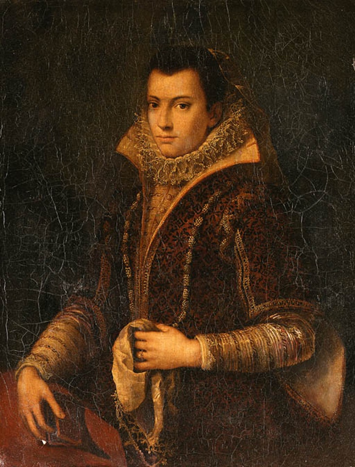 Portrait of lady standing by table by Lavinia Fontana
