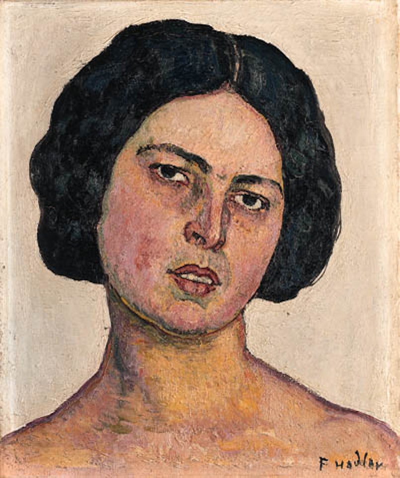 Head of woman against yellow ground by Ferdinand Hodler