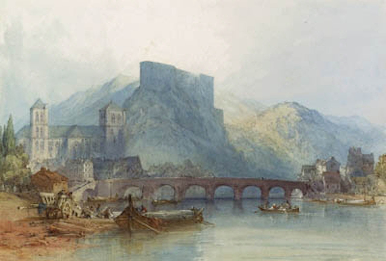 Chateau Huy on the river Meuse, France by William Callow