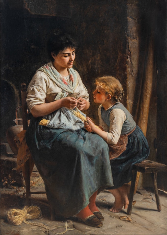 La lezione di treccia by Luigi Bechi