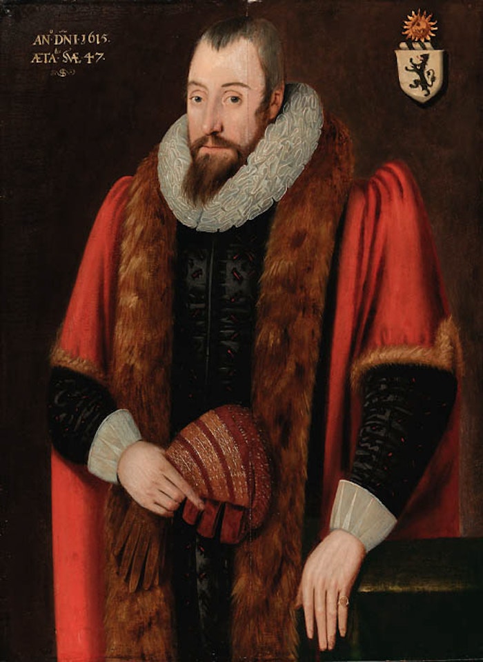 Portrait of Thomas Jones of Shrewsbury, Shropshire, holding gloves by English School
