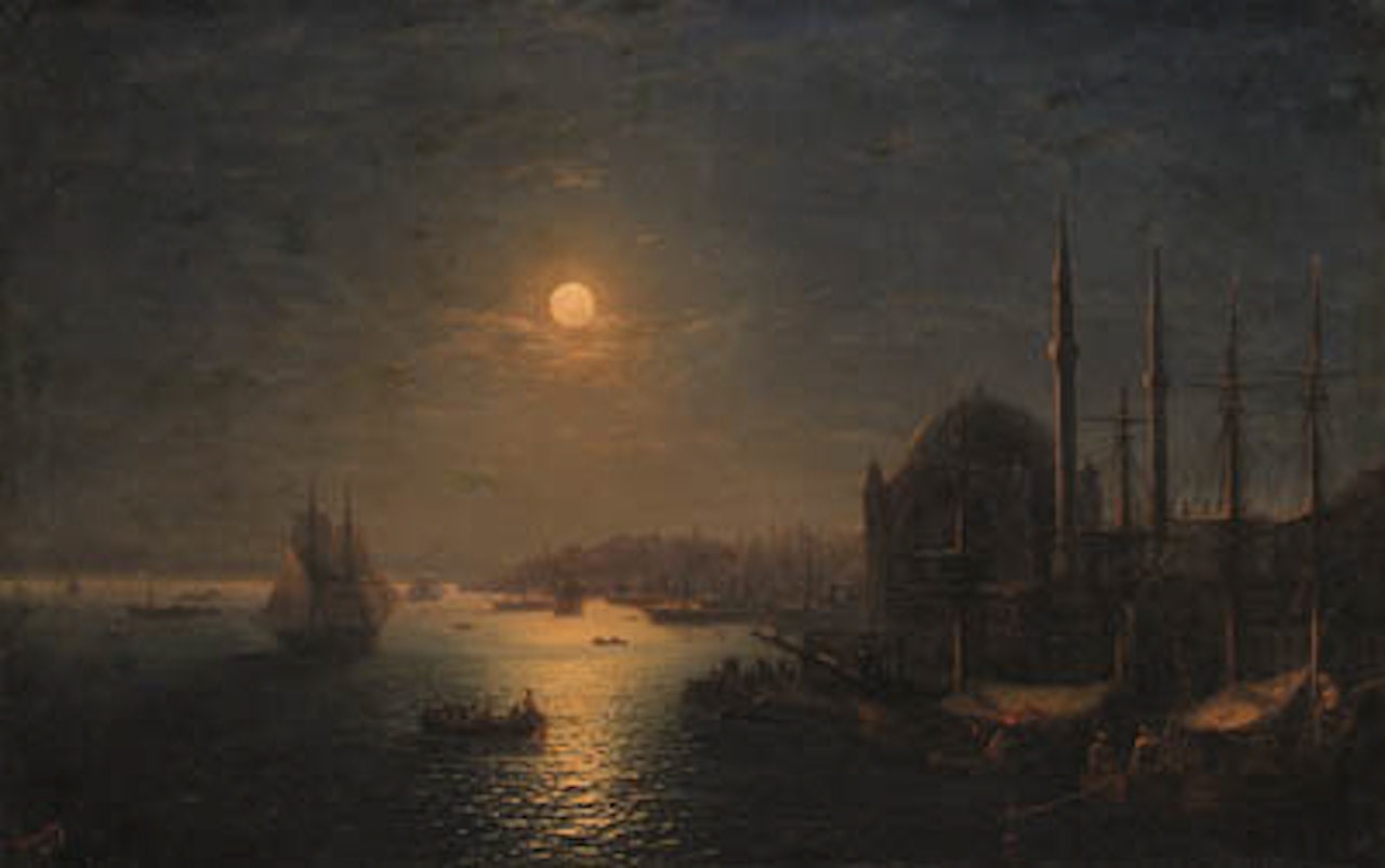 Moonlit view of the Bosphorus looking towards Seraglio point by Ivan Konstantinovich Aivazovsky