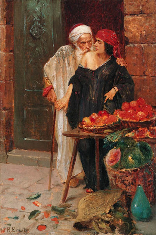Old man and merchant by Rudolf Ernst