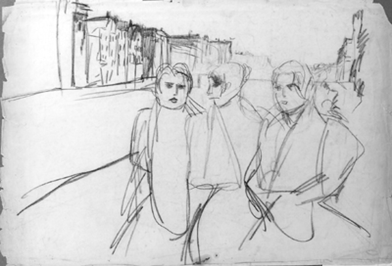 Three 'waspitten' along a canal by Isaac Israels