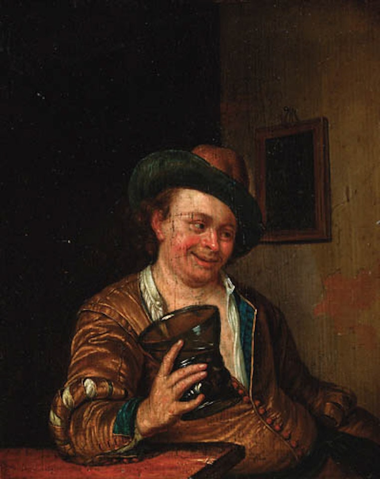 Peasant man holding large roemer by Willem van Mieris