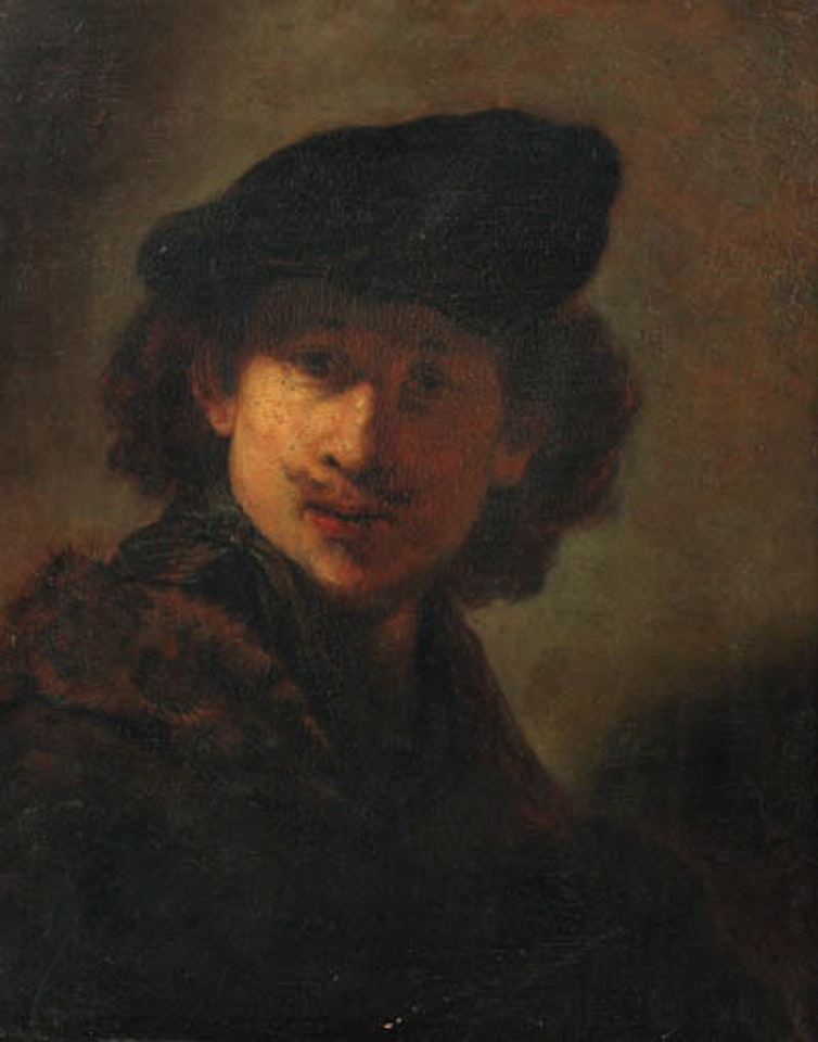 Portrait of artist in cap and fur-trimmed cloak by Attributed to Rembrandt Harmensz van Rijn