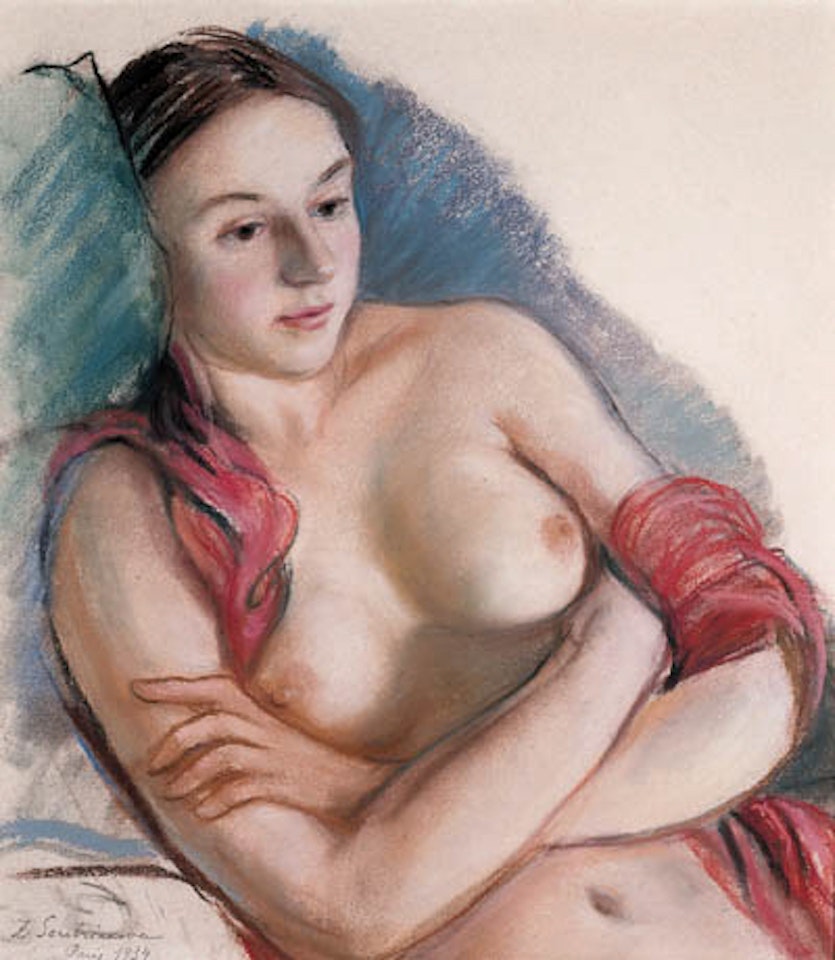 Reclining nude with a red shawl by Zinaida Serebriakova