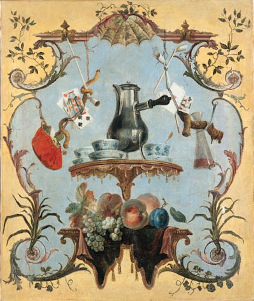 Still life of with silver coffee pot by Jean-Baptiste Oudry