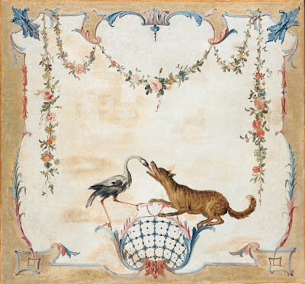 Wolf and stork. Crow and fox by Jean-Baptiste Oudry