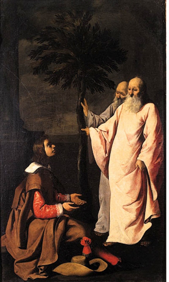 Young gentleman kneeling before two elders by Francisco de Zurbaran