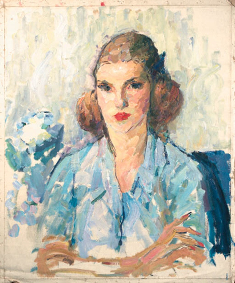 Portrait of lady in blue by Joseph Raphael