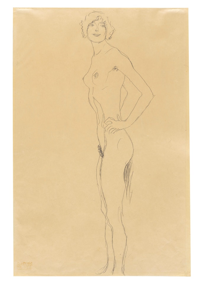 Stehender Akt mit eingebeugten Armen nach links, den Kopf nach vorne gedreht by Gustav Klimt