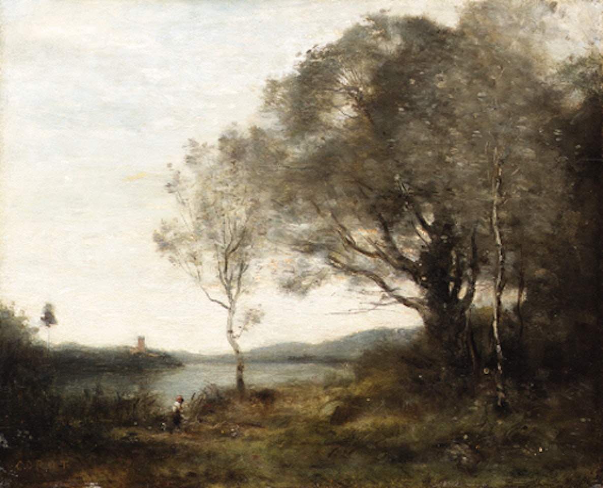 La tour au bord de l'etang by Jean Baptiste Camille Corot