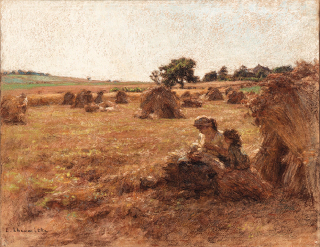 Moisson, mere allaitant, trois figures by Léon Augustin Lhermitte