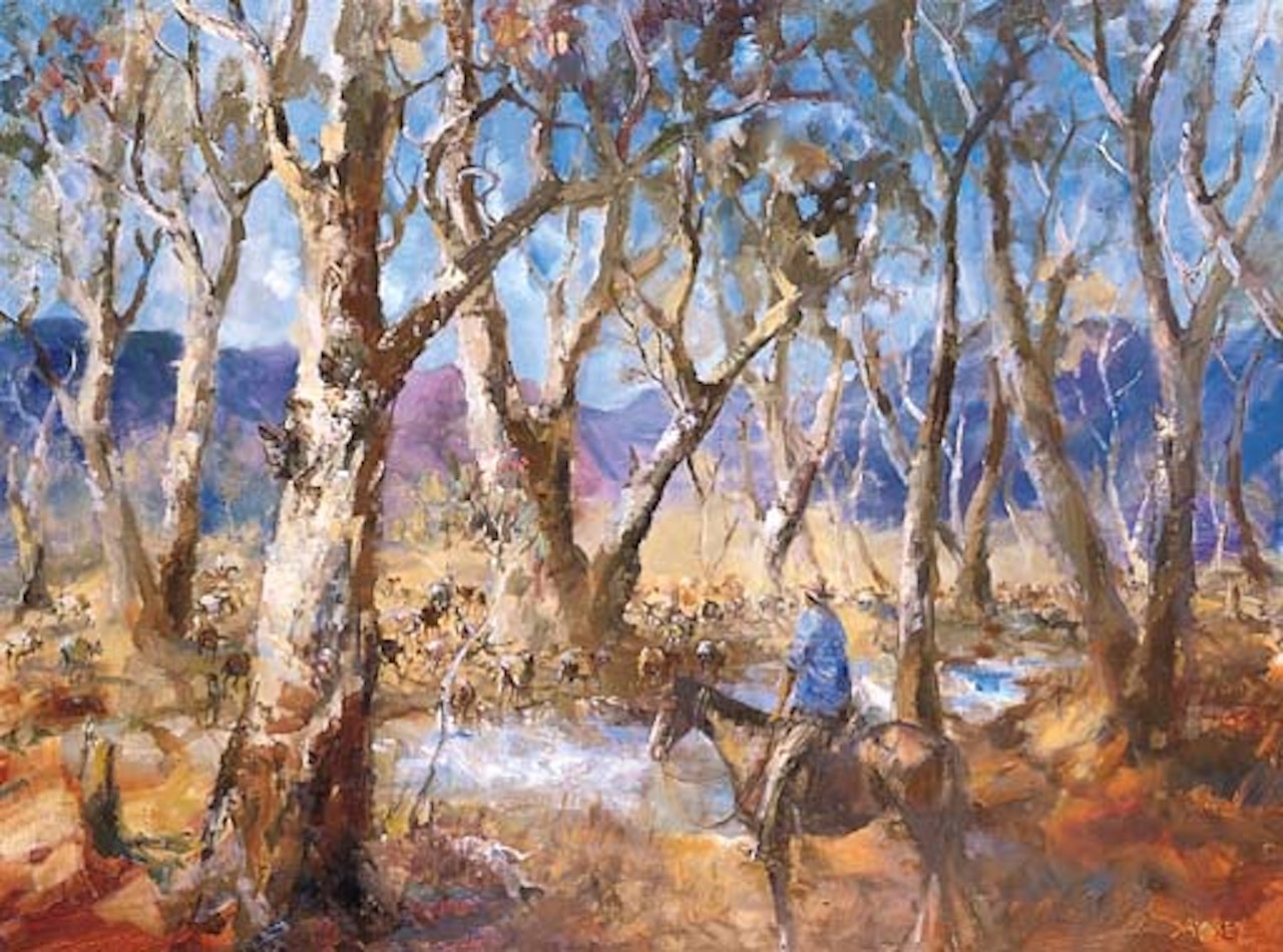 Travelling mob along the Barcoo River, West Queensland by Hugh Sawrey