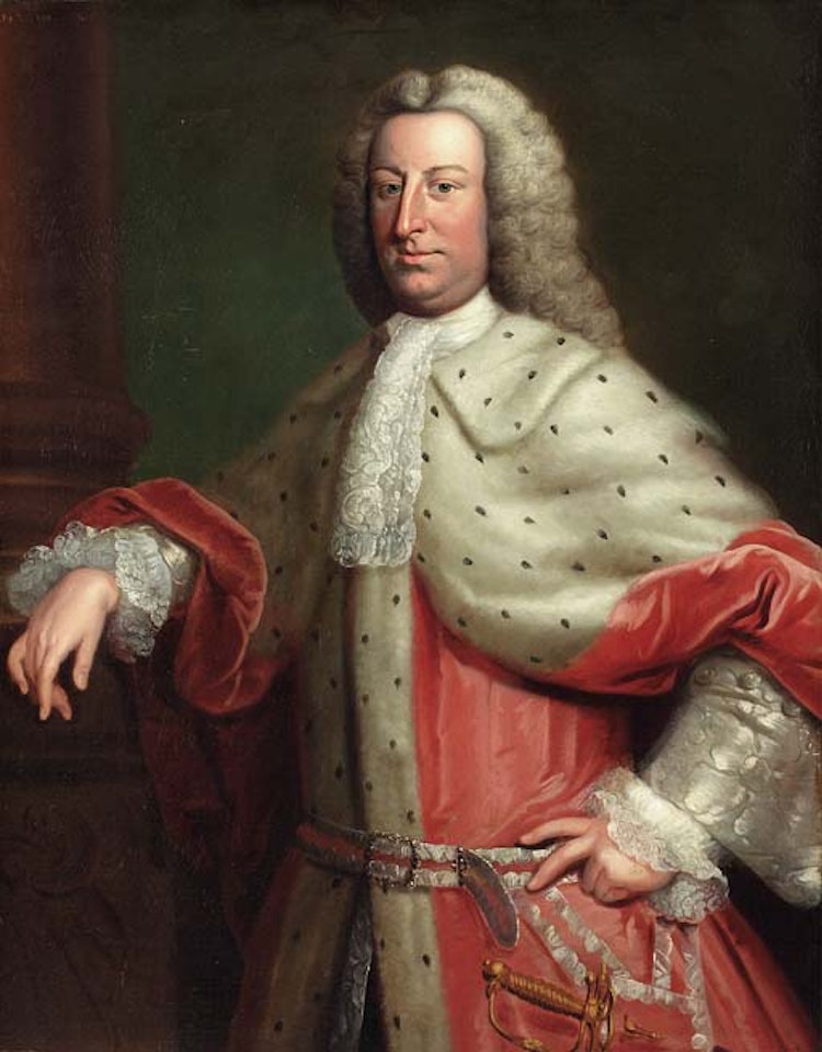 Portrait of a gentleman, in a fur cloak and wig by William Hoare of Bath