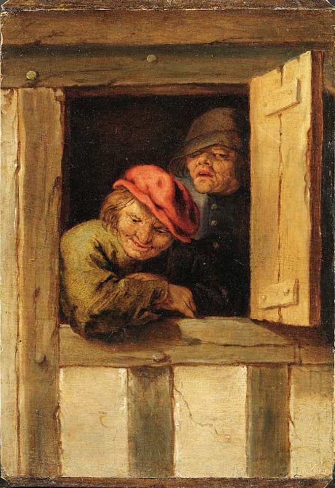 Two peasants at a window by Adriaen van Ostade