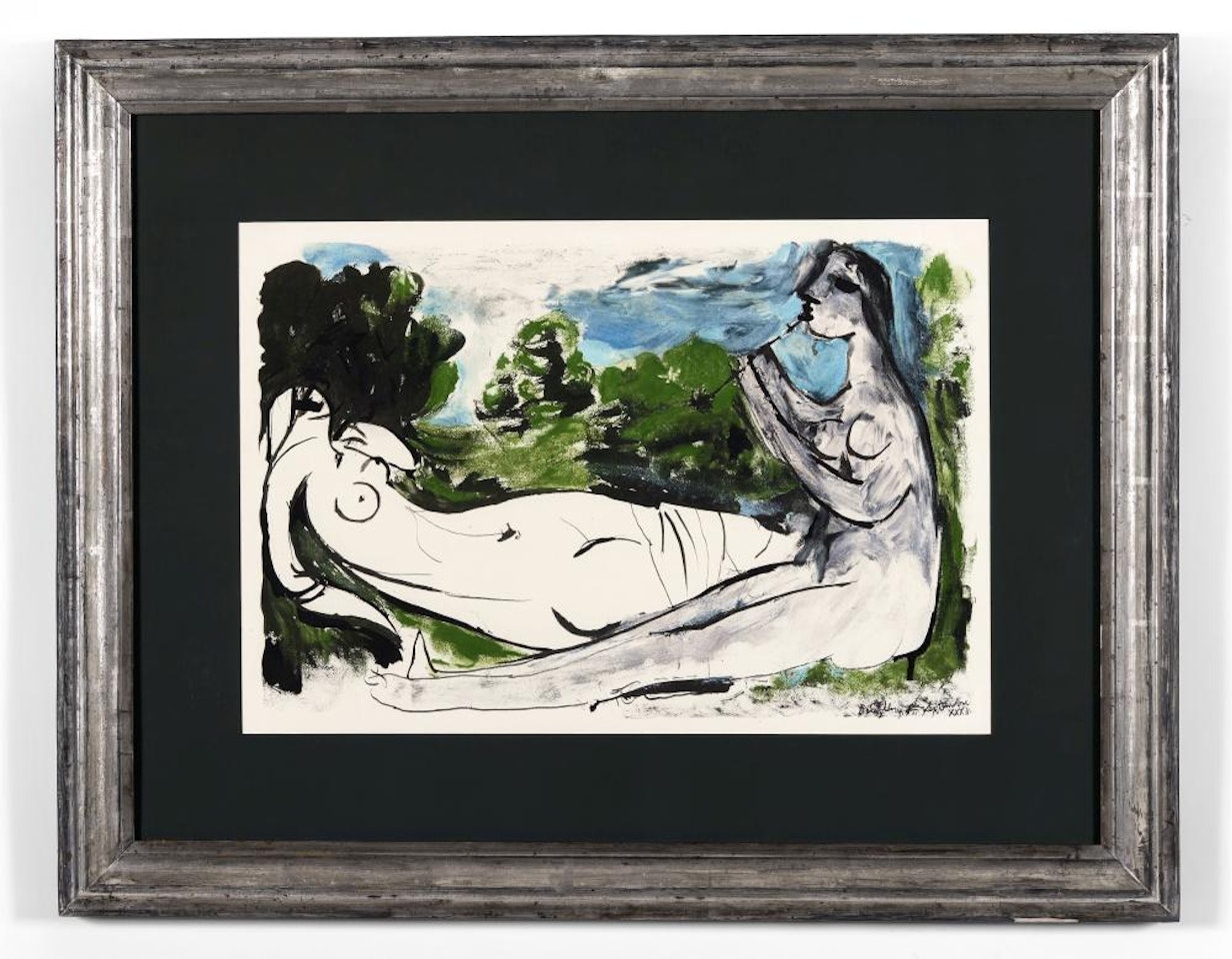 Femme allongée et flûtiste by Pablo Picasso