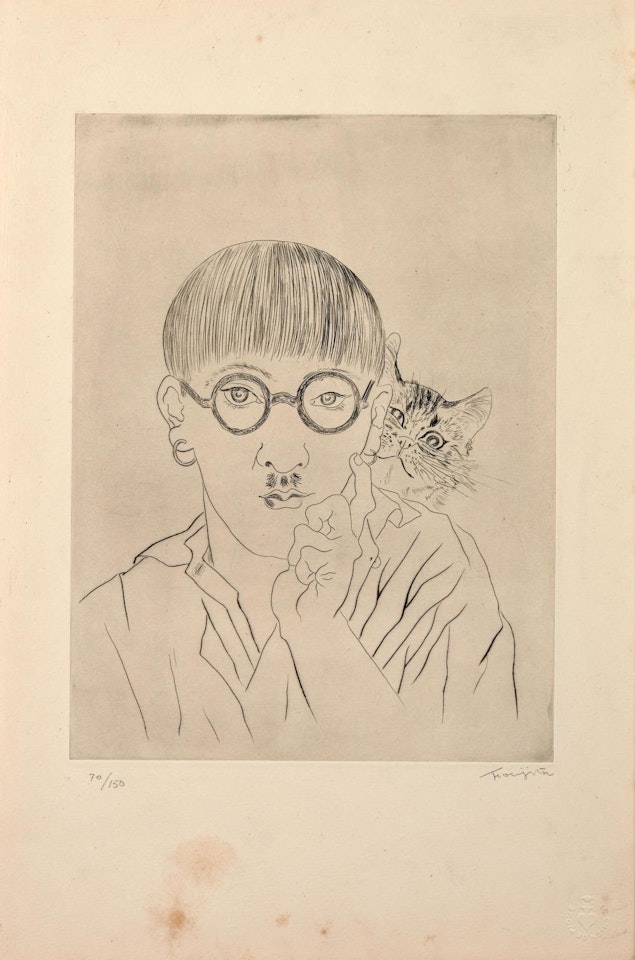 Autoportrait le chat sur l'épaule by Leonard Tsuguharu Foujita