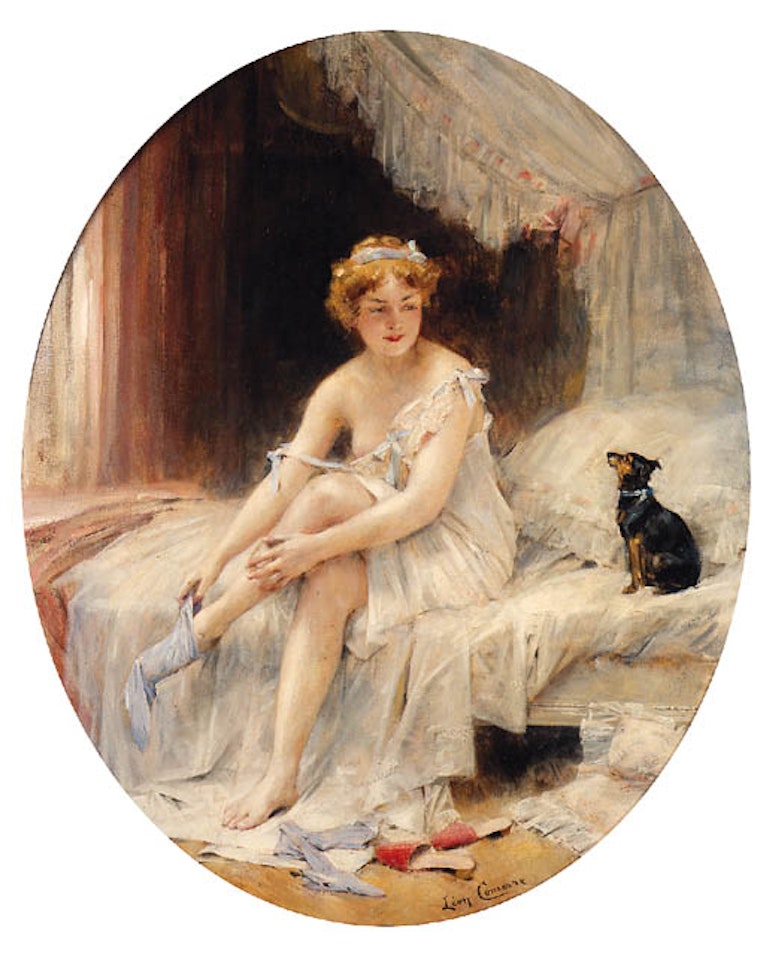 Petite femme mettant ses bas by Leon Comerre