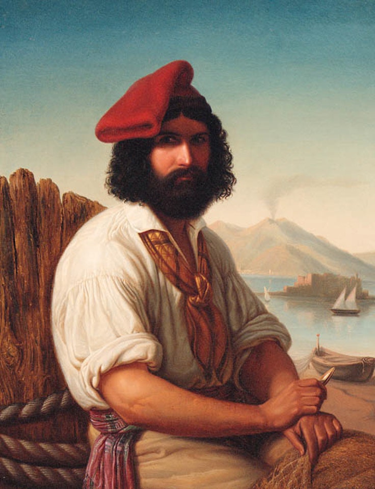 Neapolitan fisherman with Vesuvius beyond by Italian School