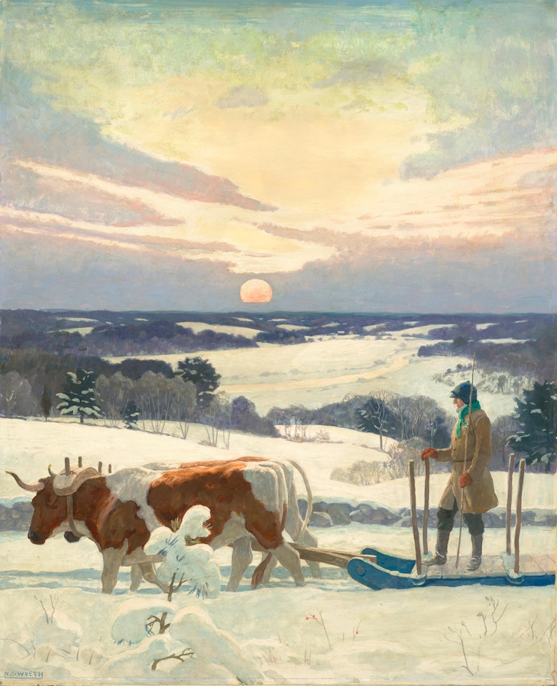 A Man of a Certain Probity and Worth, Immortal and Natural (New England; The Wood Sled) 34 1/2 x 28 3/8 in. (87.6 x 72.1 cm.) by Newell Convers Wyeth