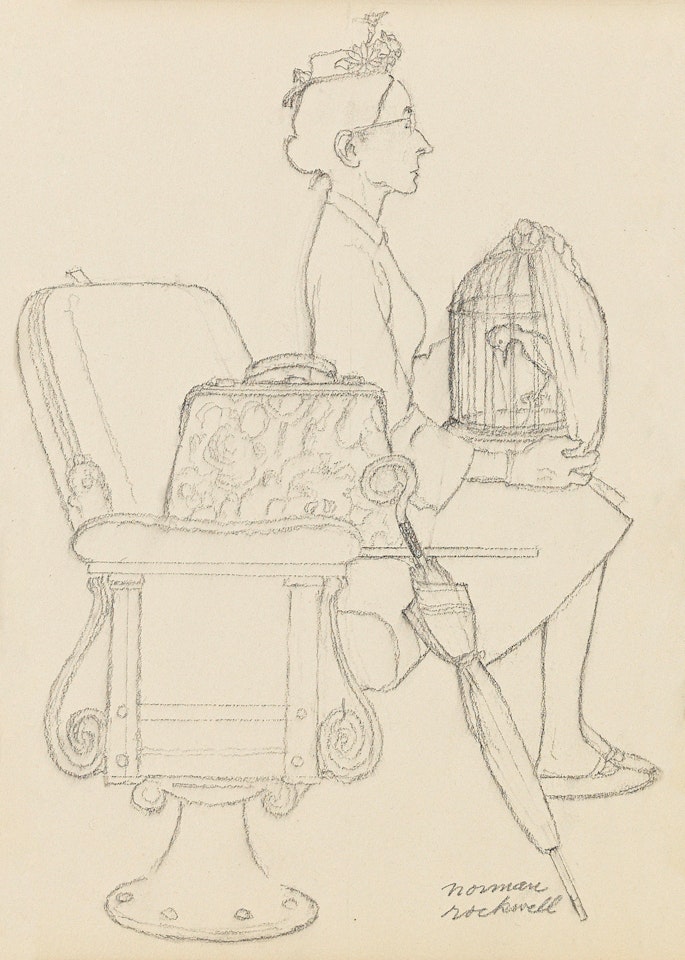 Willie Was Different (Woman and Bird on Train) by Norman Rockwell