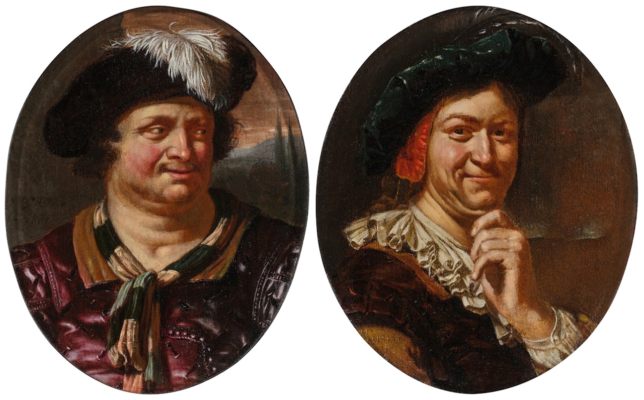Portrait of a man with white feathered hat; Portrait of a man with feathered beret by Willem van Mieris
