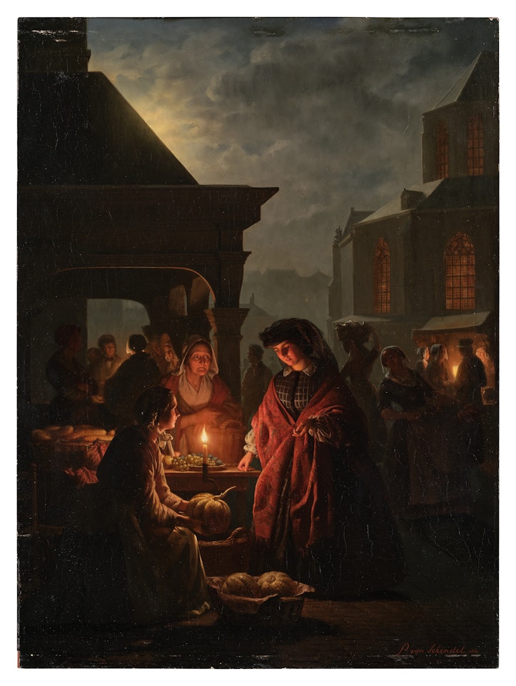 The Groenmarkt in The Hague at Night by Petrus van Schendel