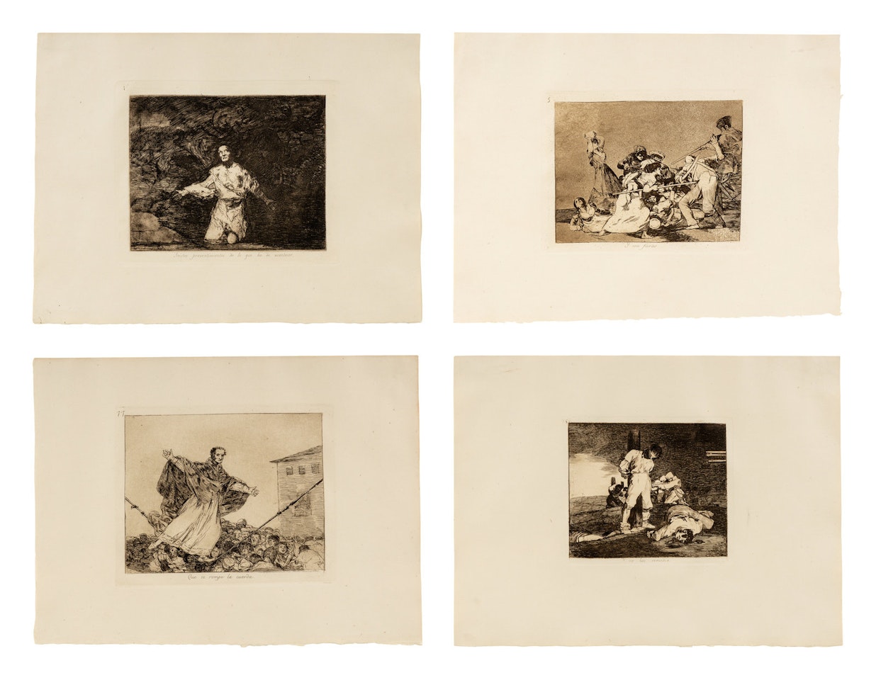 Four plates from Los desastres de la Guerra, (printed later) by Francisco José de Goya
